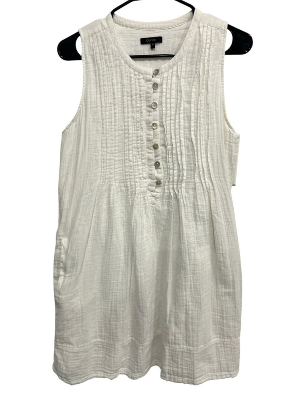 Quince Medium White 100% Organic Cotton Gauze Sleeveless Swing Dress Cottagecore